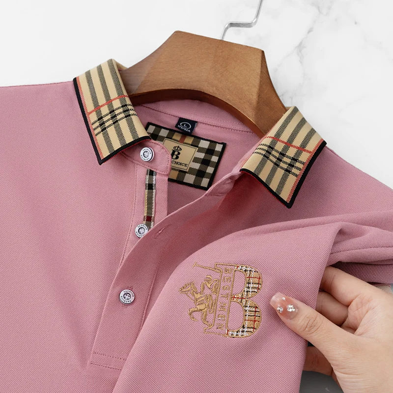 Regular fit embroidered polo shirt showcasing contrast color accents on collar and button placket
