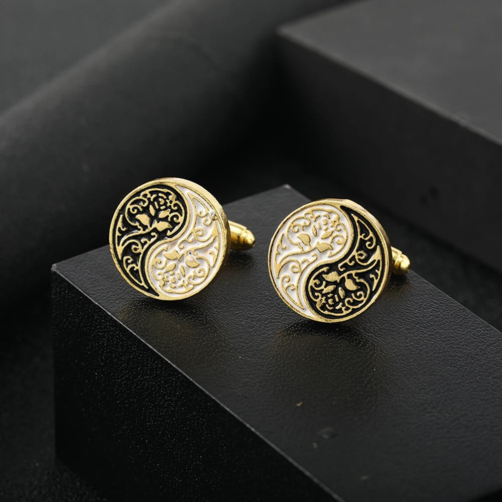 Durable zinc alloy Yin Yang cufflinks with secure backing.