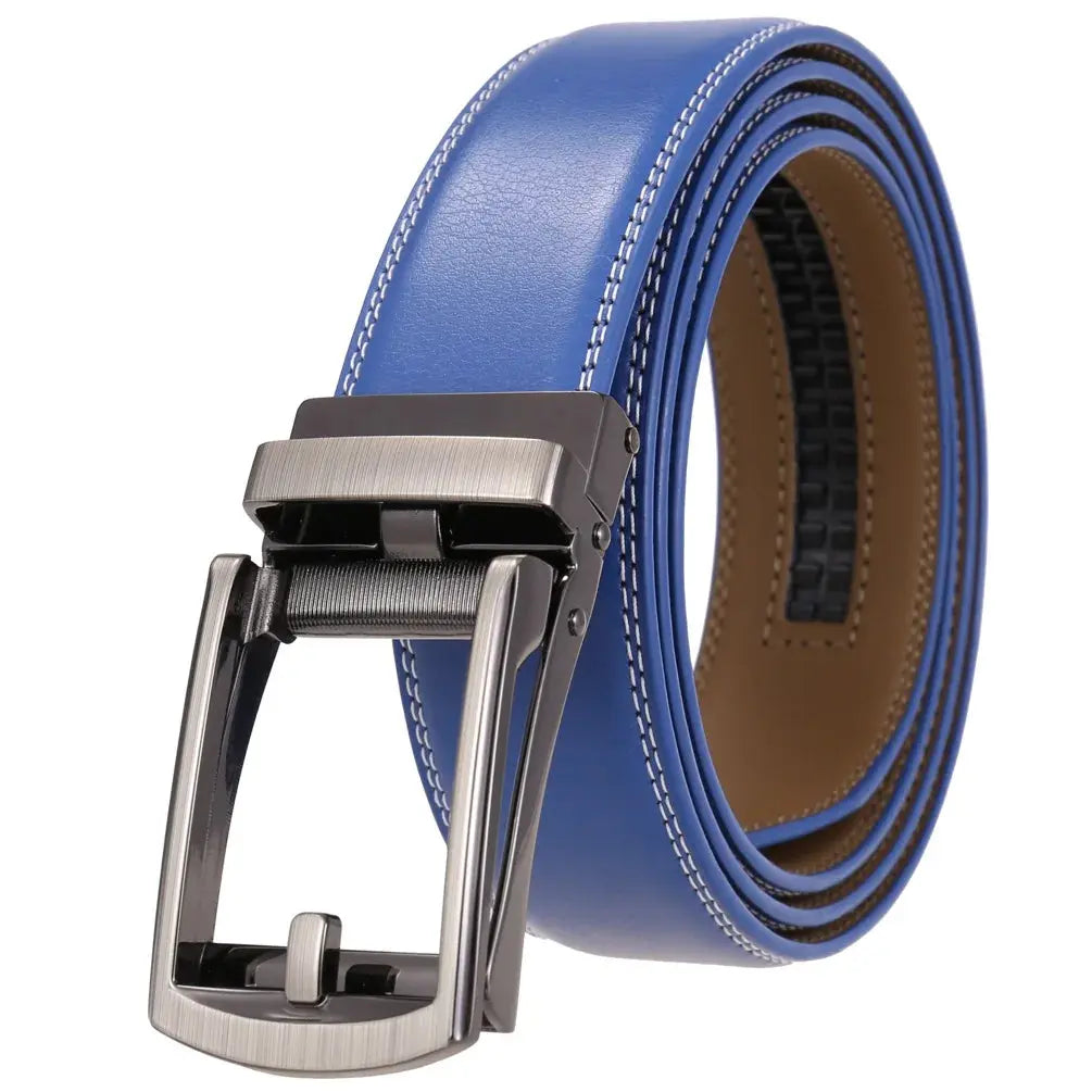 Split leather belt with a modern automatic buckle for effortless style.