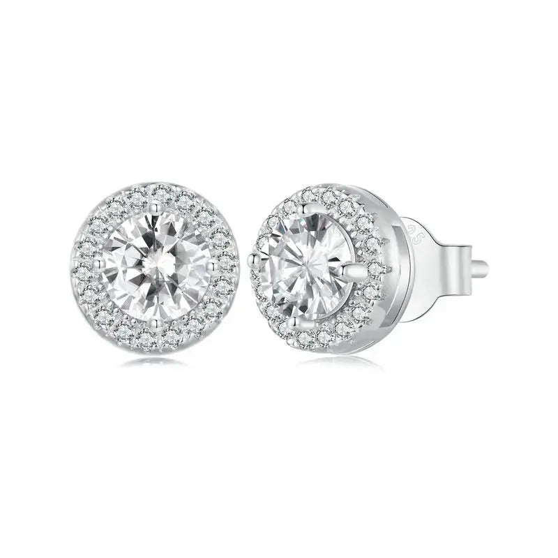 Radiant Halo Studs featuring a stunning halo design, perfect gift ready jewelry for her.