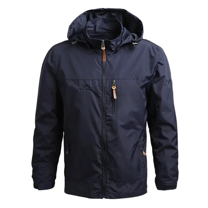 Close-up of the jacket's fabric texture, illustrating its lightweight and weather-resistant qualities.