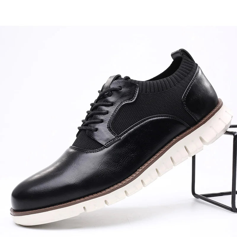 Detail of premium leather loafer construction with EVA cushioning and moisture-wicking mesh