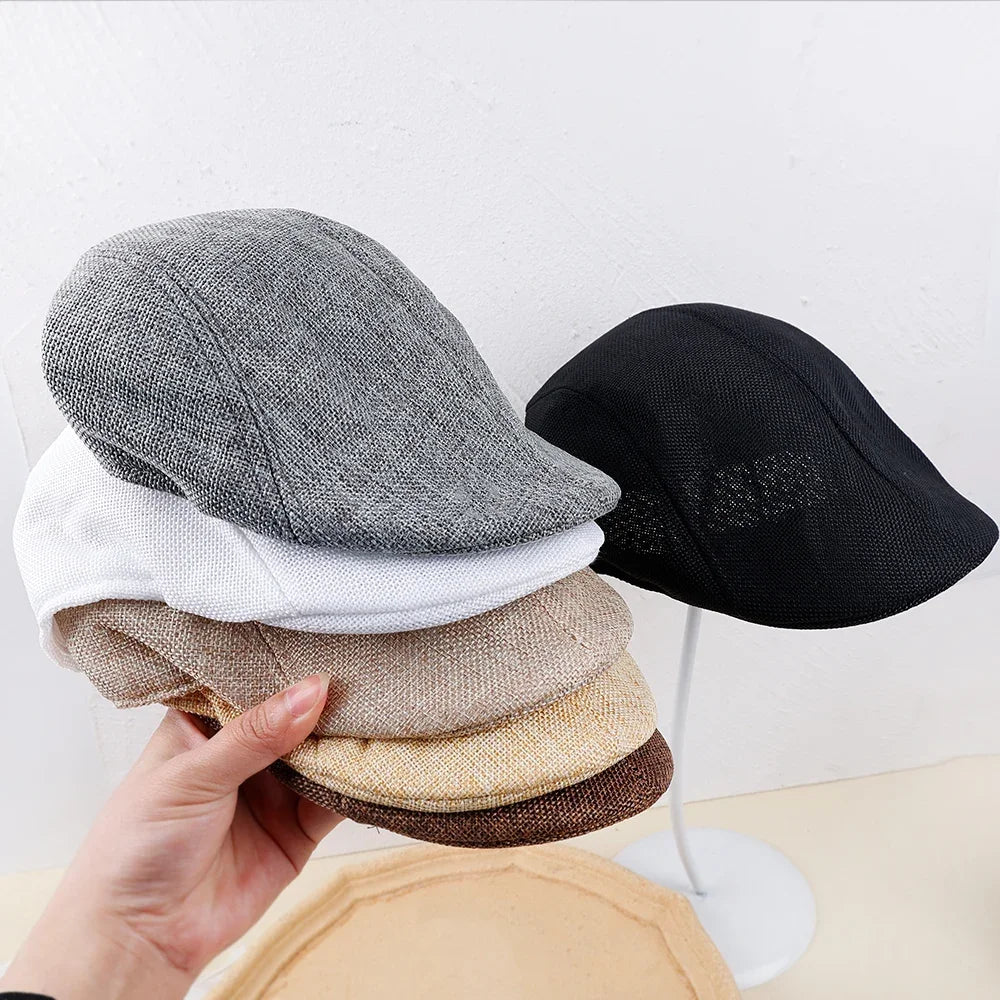 Tailored peaked beret in soft denim cotton with lined interior for comfort