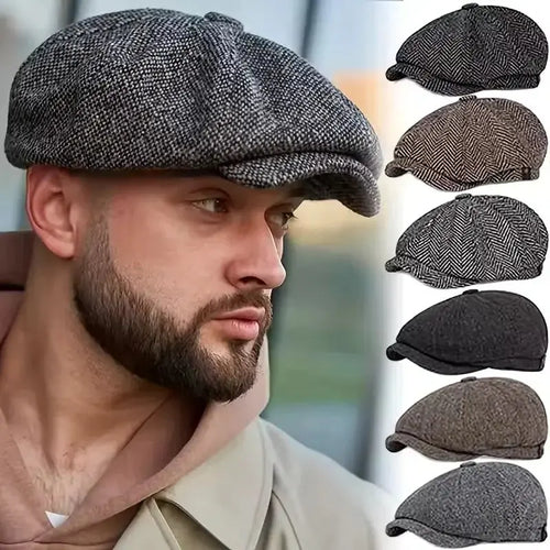 Autumn Whisper Beret in warm tweed, perfect for stylish fall outings.
