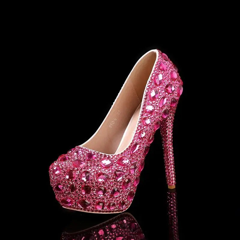 Side view of Midnight Twinkle pumps showcasing slender 14cm heels.