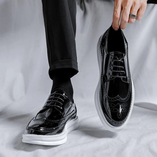 Men's formal patent leather oxford shoes with height-increasing insole and breathable construction for all-day comfort