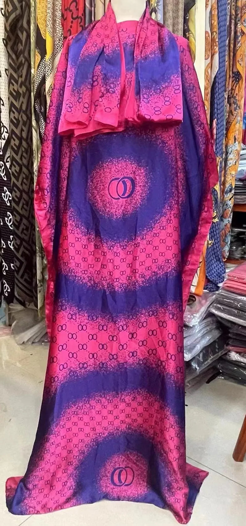 African Printed Silk Muslim Kaftan Hijab Long Dress