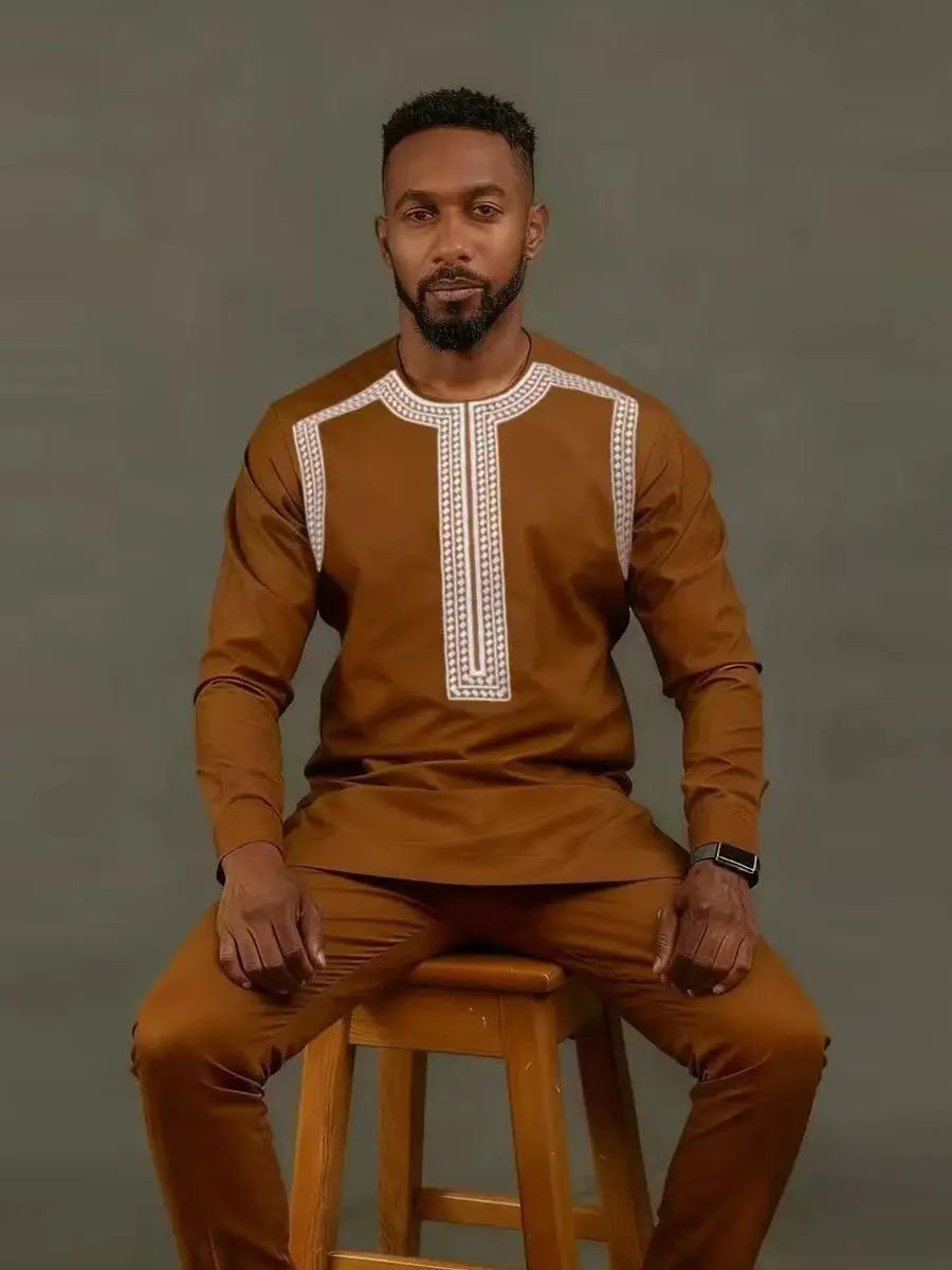 Men's African Kaftan 2-Piece Set – Long Sleeve Blouse & Pants