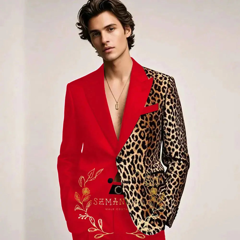 Slim fit tuxedo jacket with striking leopard print peak lapels for special occasions