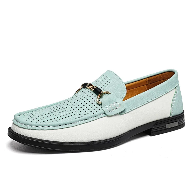 Top view of genuine leather slip-on loafers showing buttery soft texture