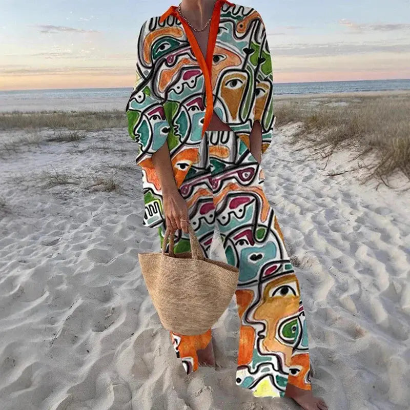 Effortless elegance in a two-piece set for beach days.