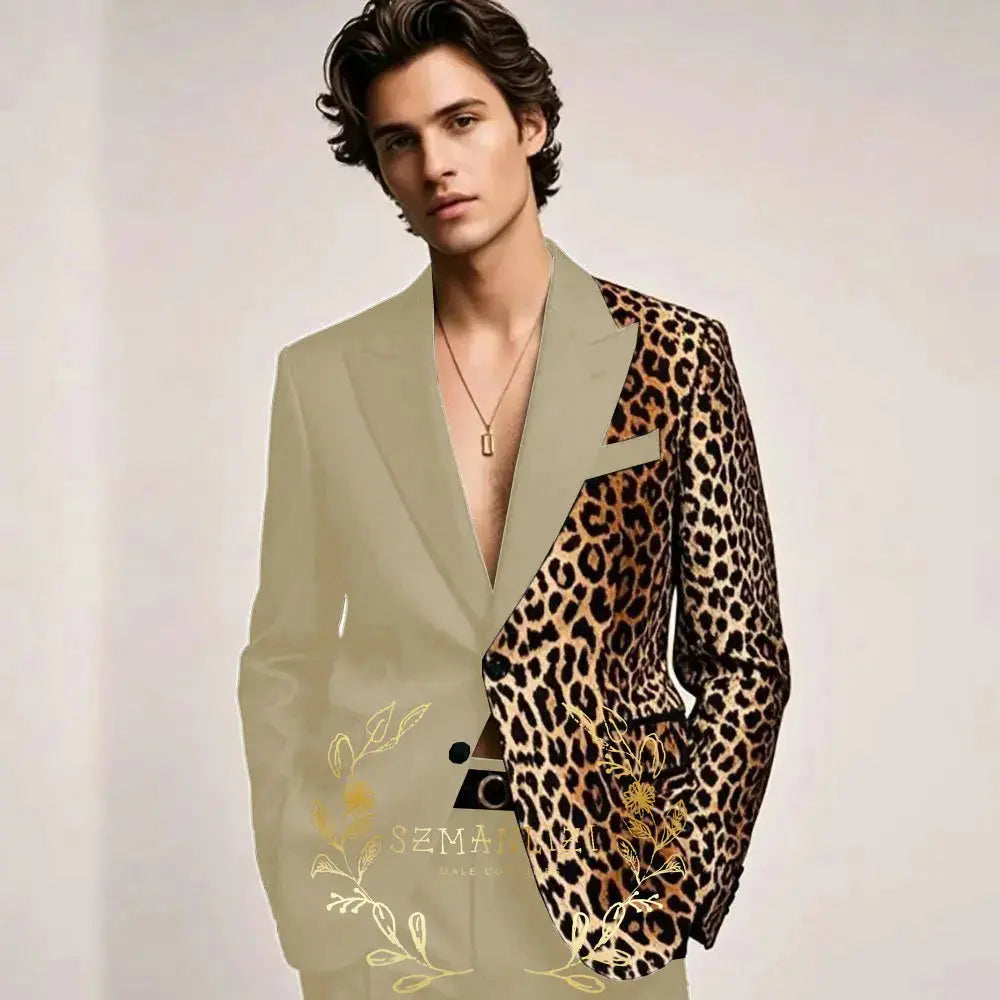 Tailored slim fit tuxedo with eye-catching leopard print peak lapel design