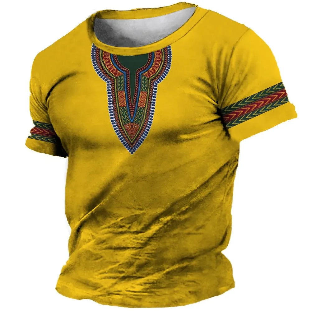 African Print Hip Hop Round Neck Short-Sleeve T-Shirt
