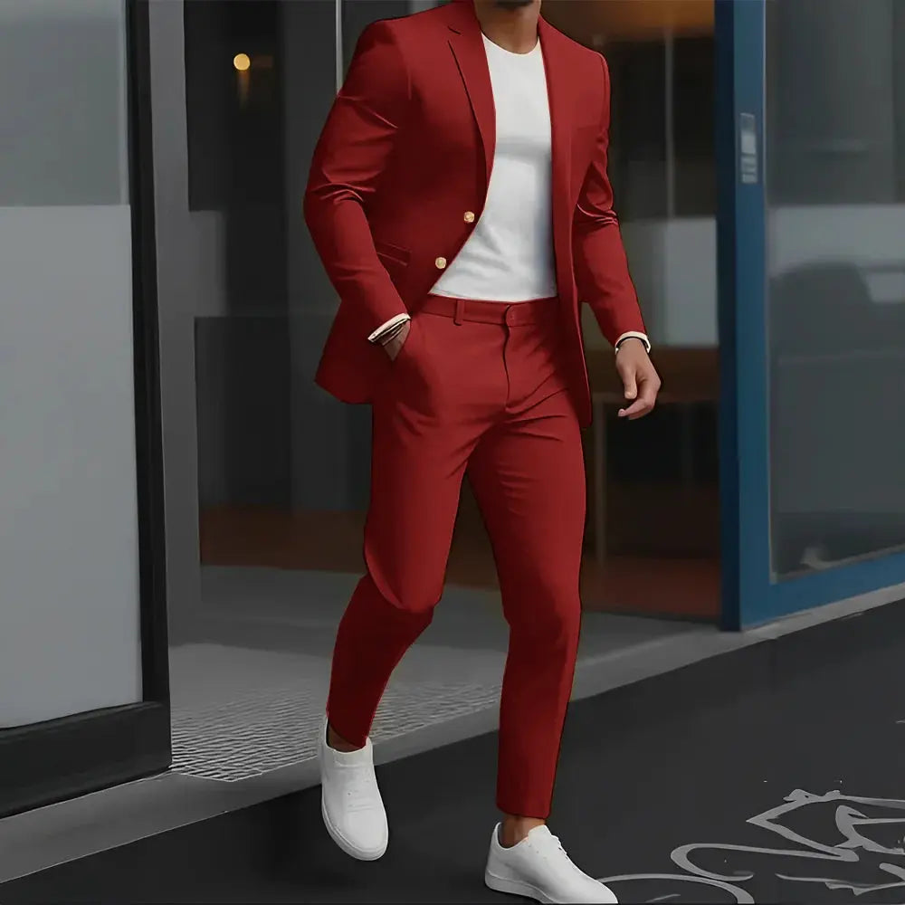 Men's premium wool suit, designed for versatility in office and social settings.