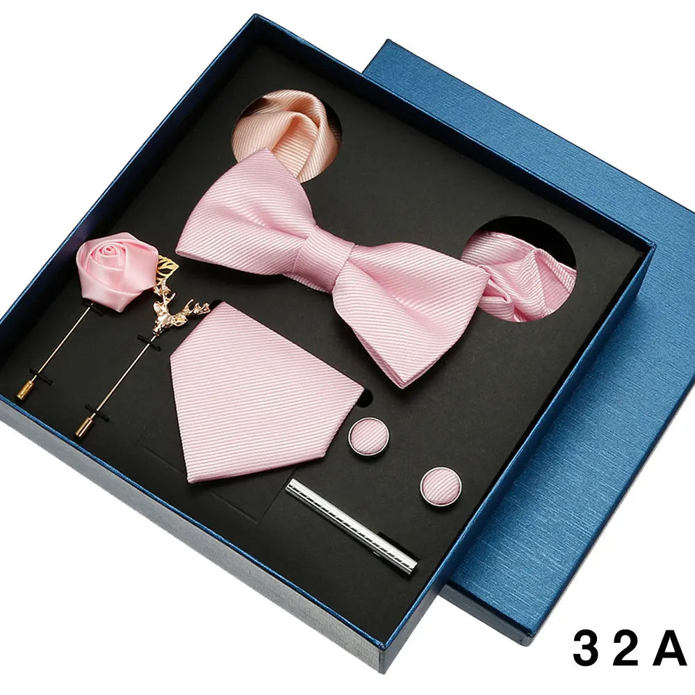 Premium polyester silk tie set with complete accessories for wedding celebrations