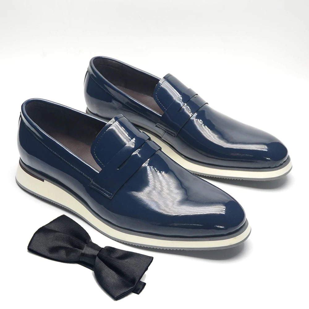 Modern men's patent leather loafers perfect for office and formal events