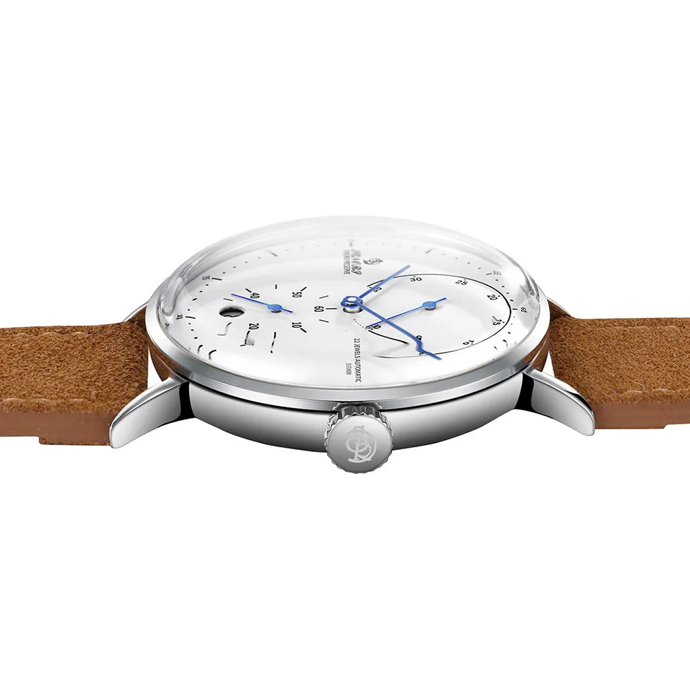 Side view of a rugged elegance watch showcasing its durable stainless steel casing.