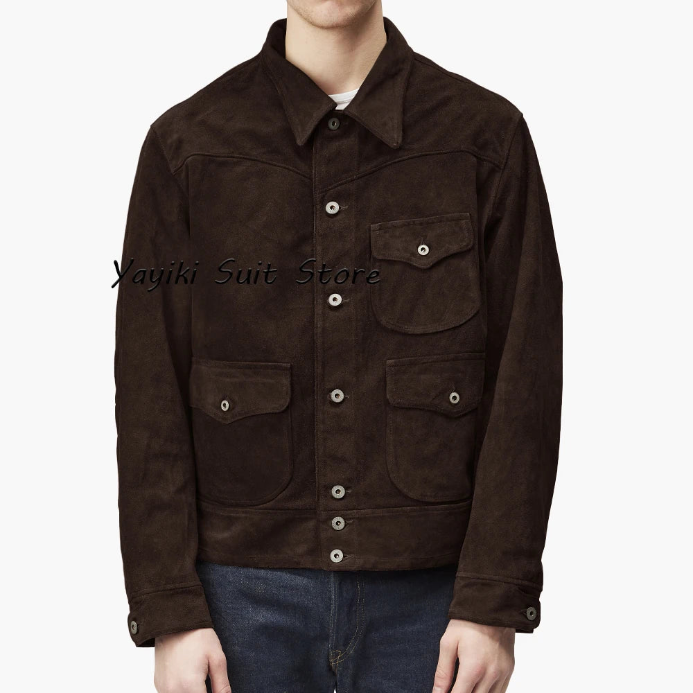 Back view of the Autumn Whisper suede jacket, emphasizing its tailored fit and clean lines.