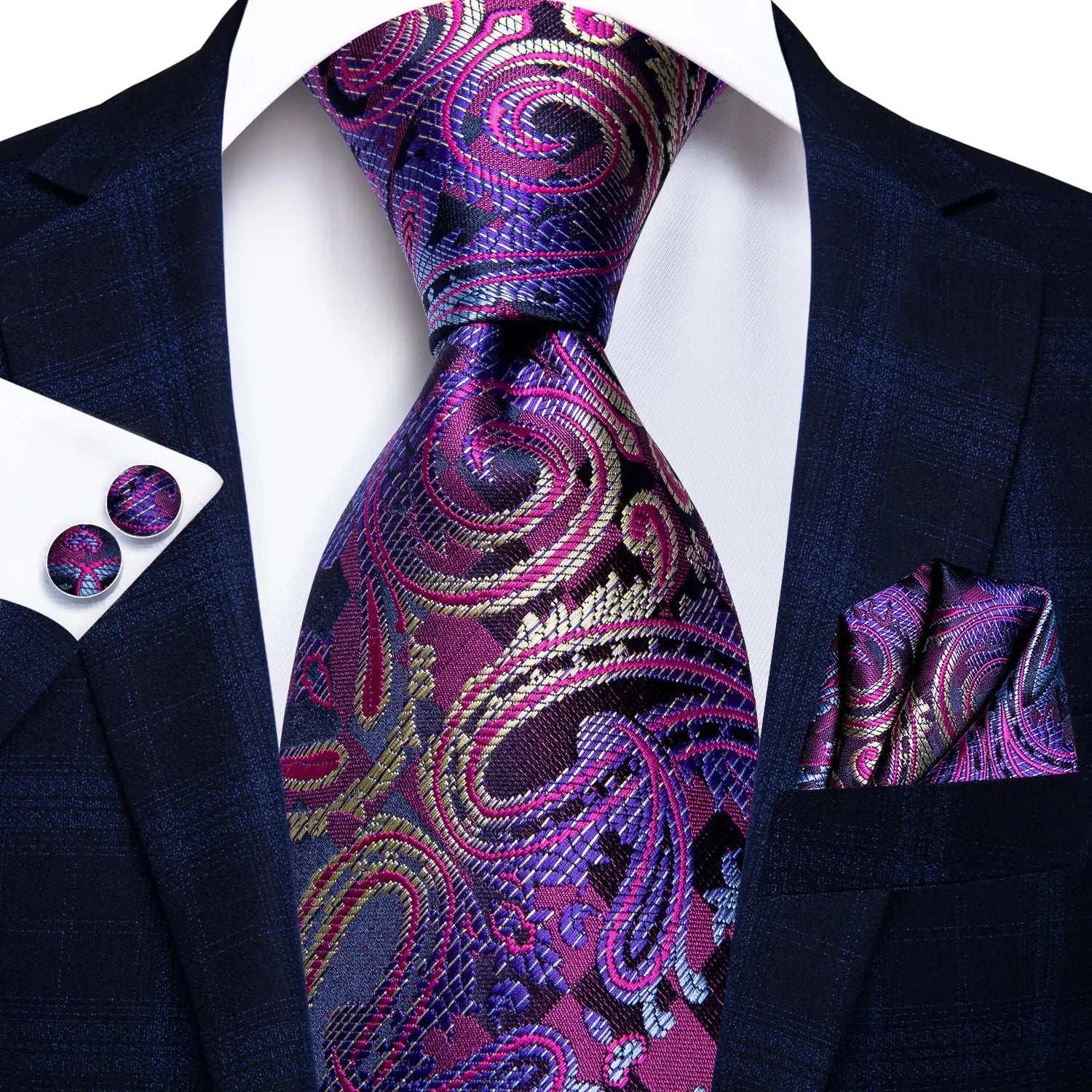 Christmas-themed tie set with elegant paisley design.