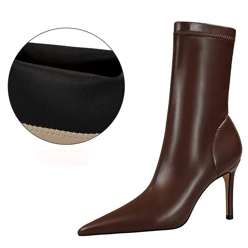 Elegant stiletto mid-calf boots in supple premium leather