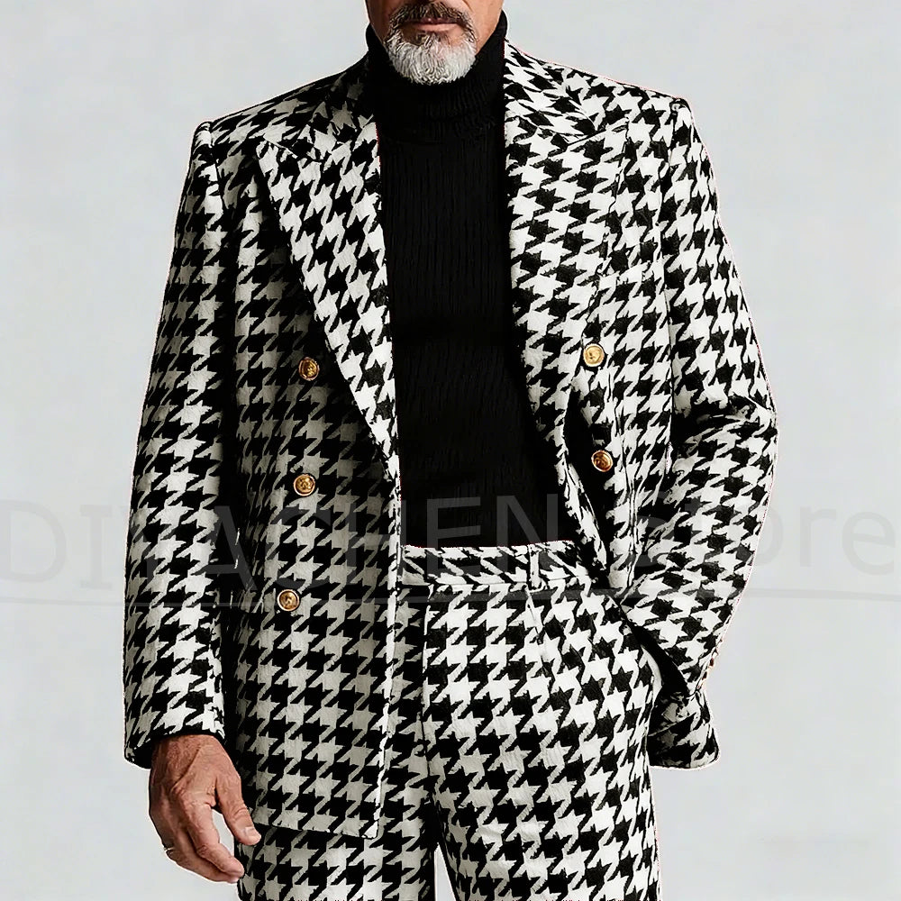 Detail shot of the suit's buttons and stitching, emphasizing meticulous craftsmanship.