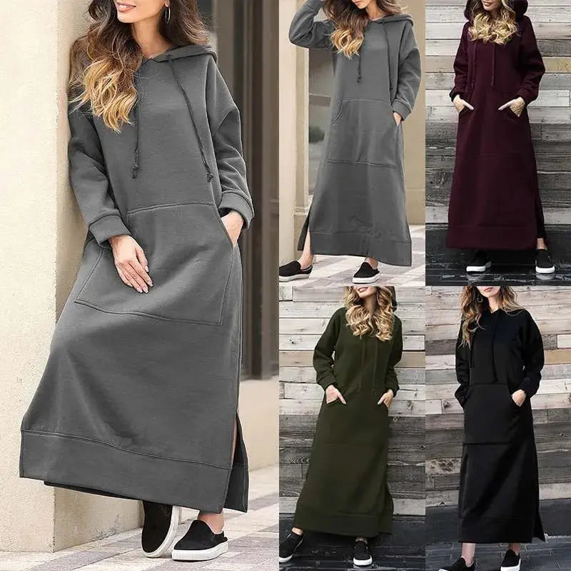Elegant hooded Kaftan showcasing deep pockets and a relaxed fit for all-day wear.