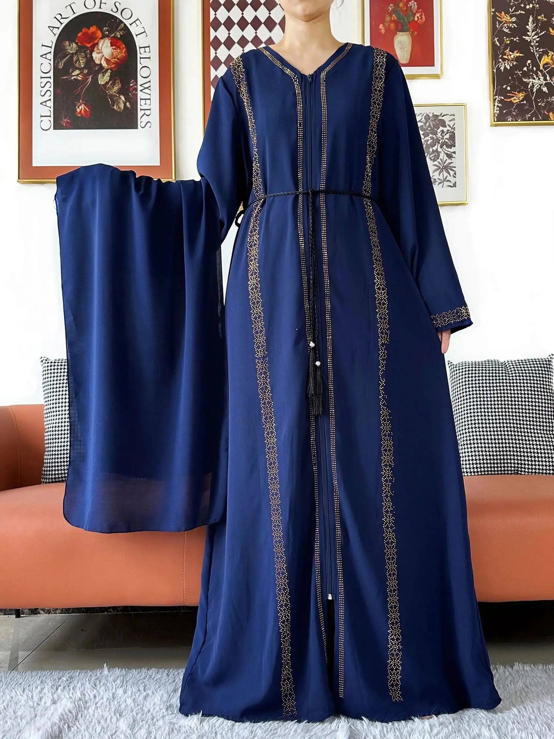 Model wearing the loose fit abaya, demonstrating fluid movement and comfort.