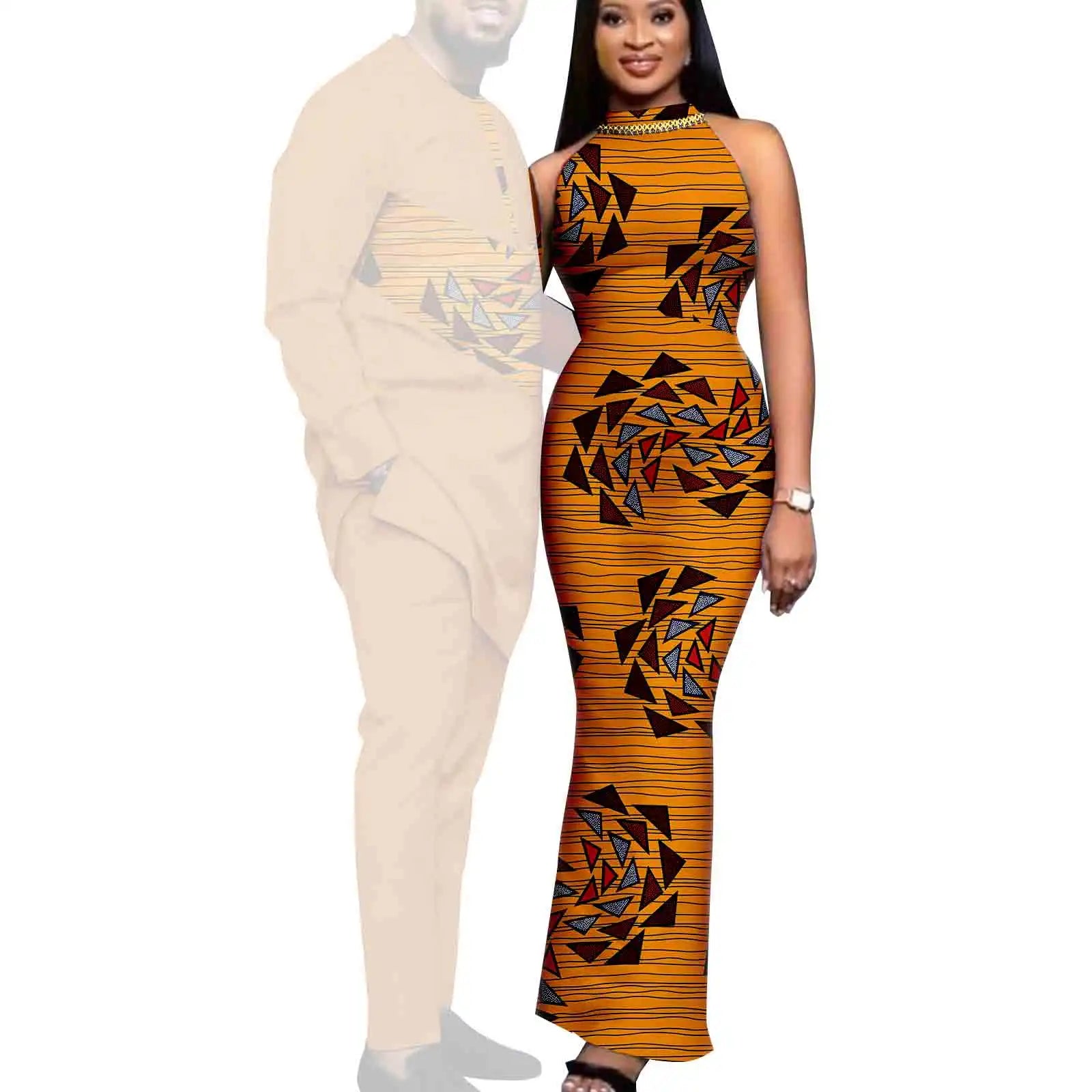 African Print Dresses for Women Couple Matching Clothing for Wedding Men Outfits Dashiki Top and Pants Sets Bazin Riche Y23C030