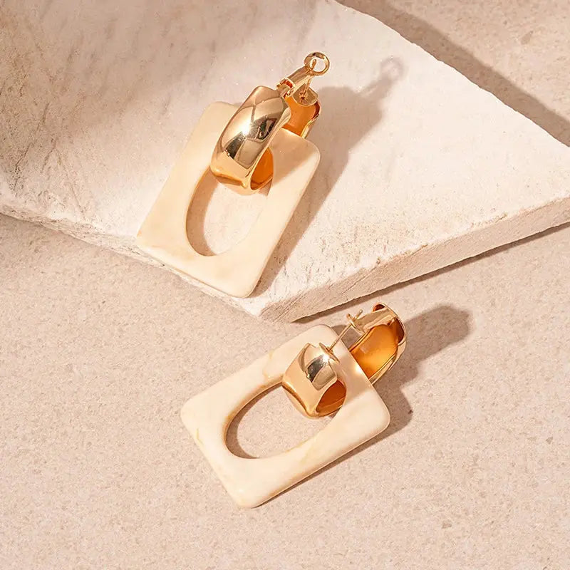 Stylish geometric resin earrings, perfect for casual chic or office to evening wear.
