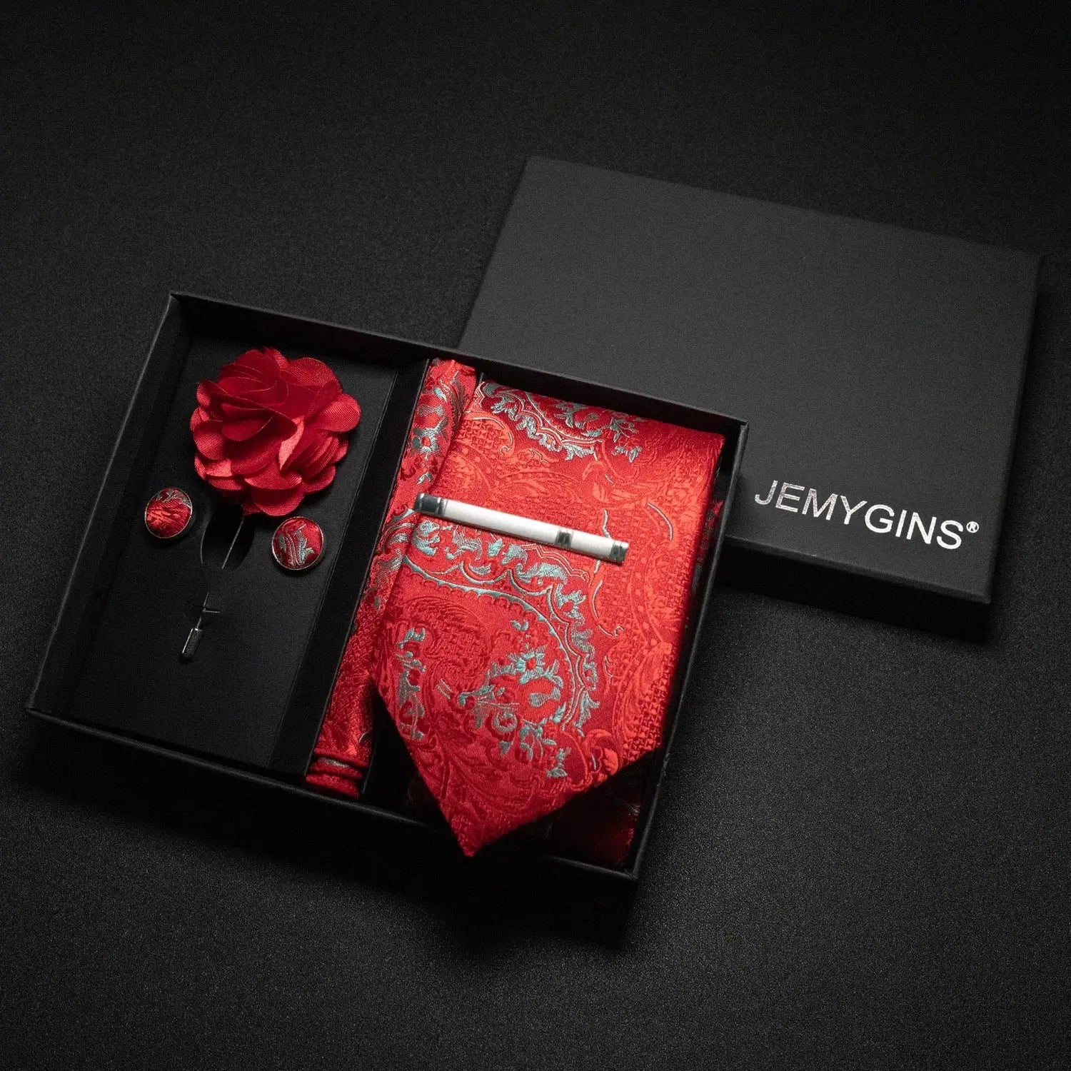 Wine-red paisley tie set perfect for parties and weddings.
