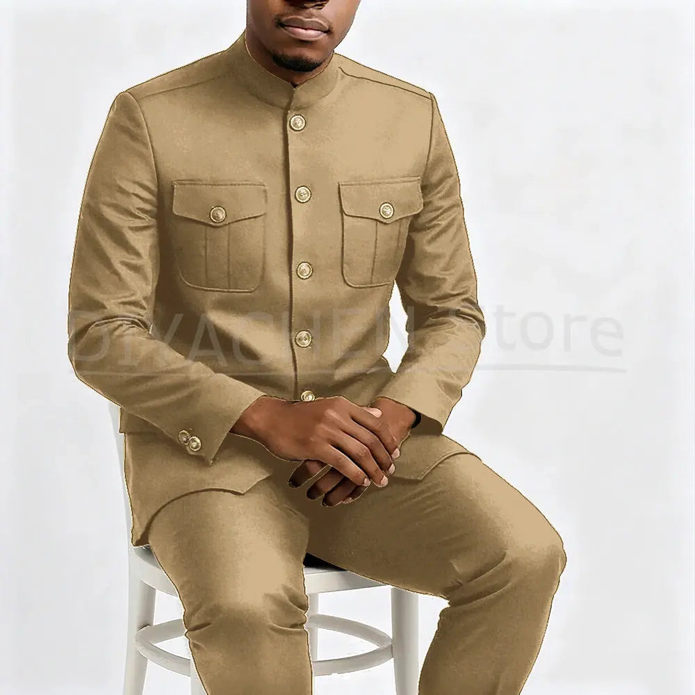 Smart casual men's outfit featuring a tailored blazer and dress shirt.