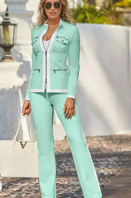 Detail of the structured top showcasing its flattering fit and tailored design.