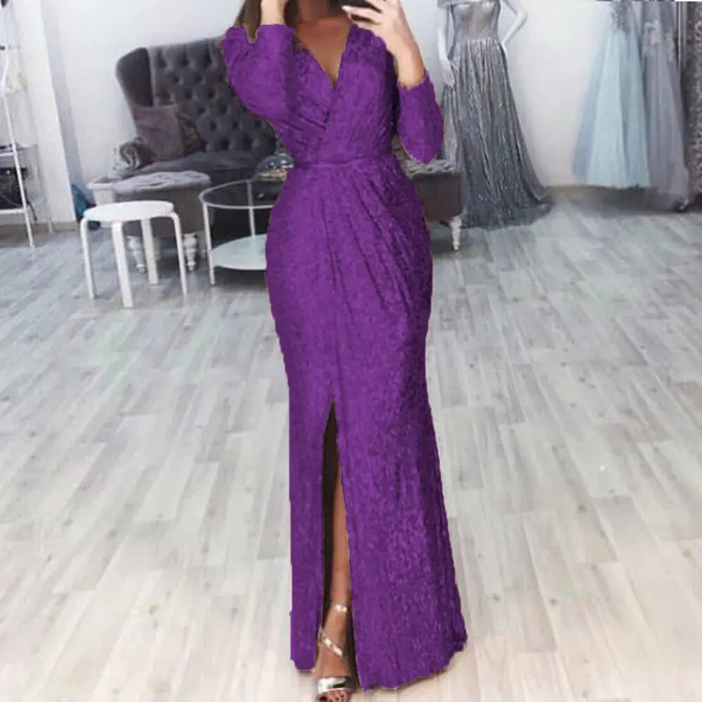 Midnight Sparkle Gown displayed on a hanger, showcasing its sophisticated design.