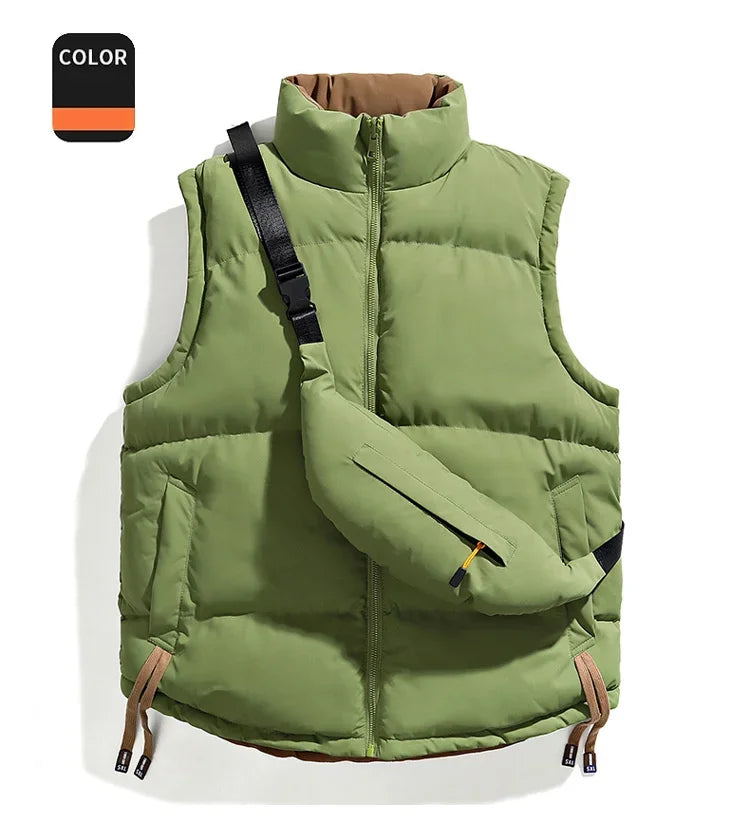 Chill-Proof Vest in navy, reversible design for versatile autumn style and comfort.
