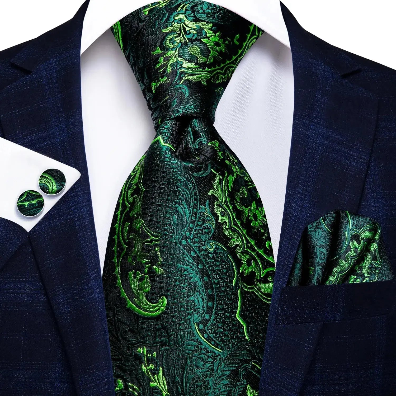 Silk tie set displayed on a formal shirt for business attire.