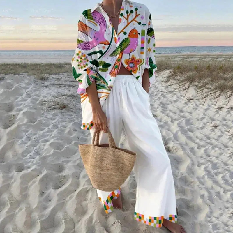 Effortless elegance in a two-piece set for summer outings.
