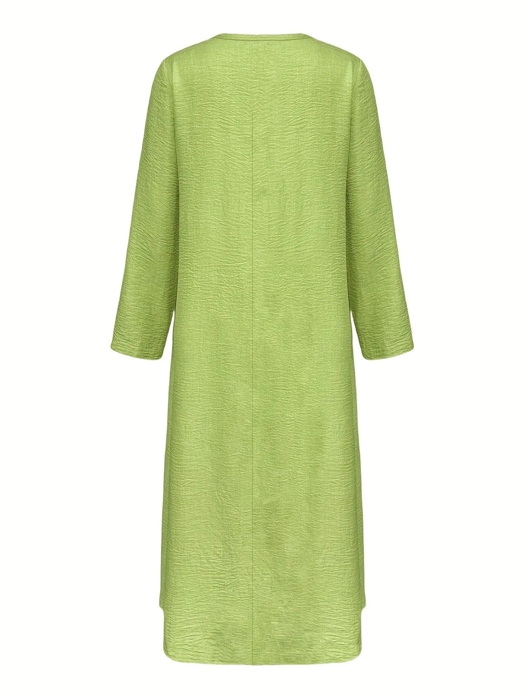 Side view of the Whisper-Soft Olive Dress, perfect for casual outings and art gallery visits.