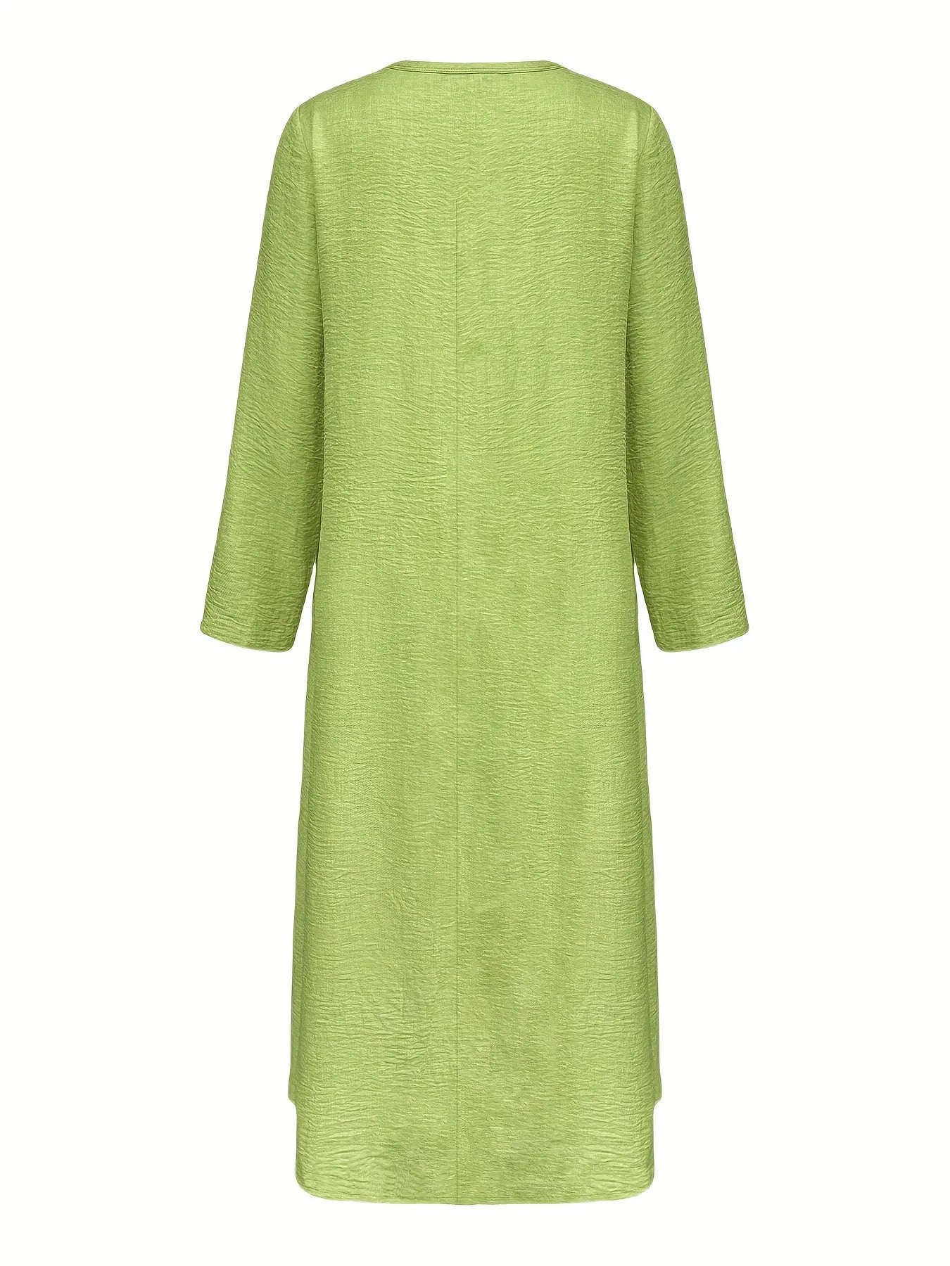 Side view of the Whisper-Soft Olive Dress, perfect for casual outings and art gallery visits.