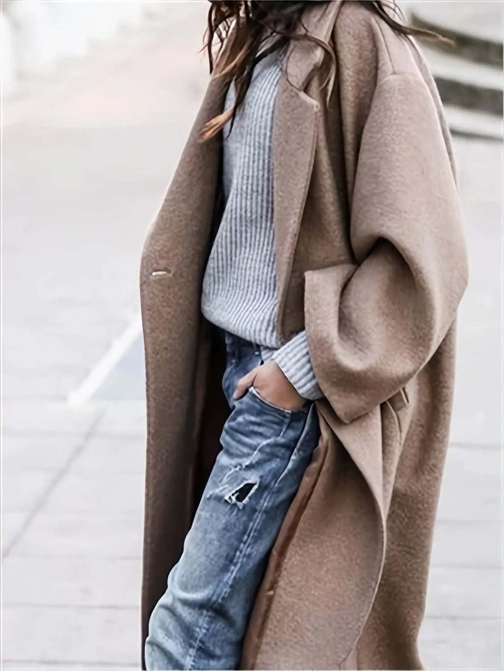 Trendy winter outerwear in solid blue, perfect for fall fashion essentials.