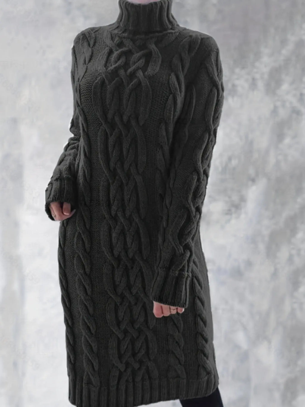 Elegant long sleeve dress featuring a snug stand collar for warmth and sophistication.