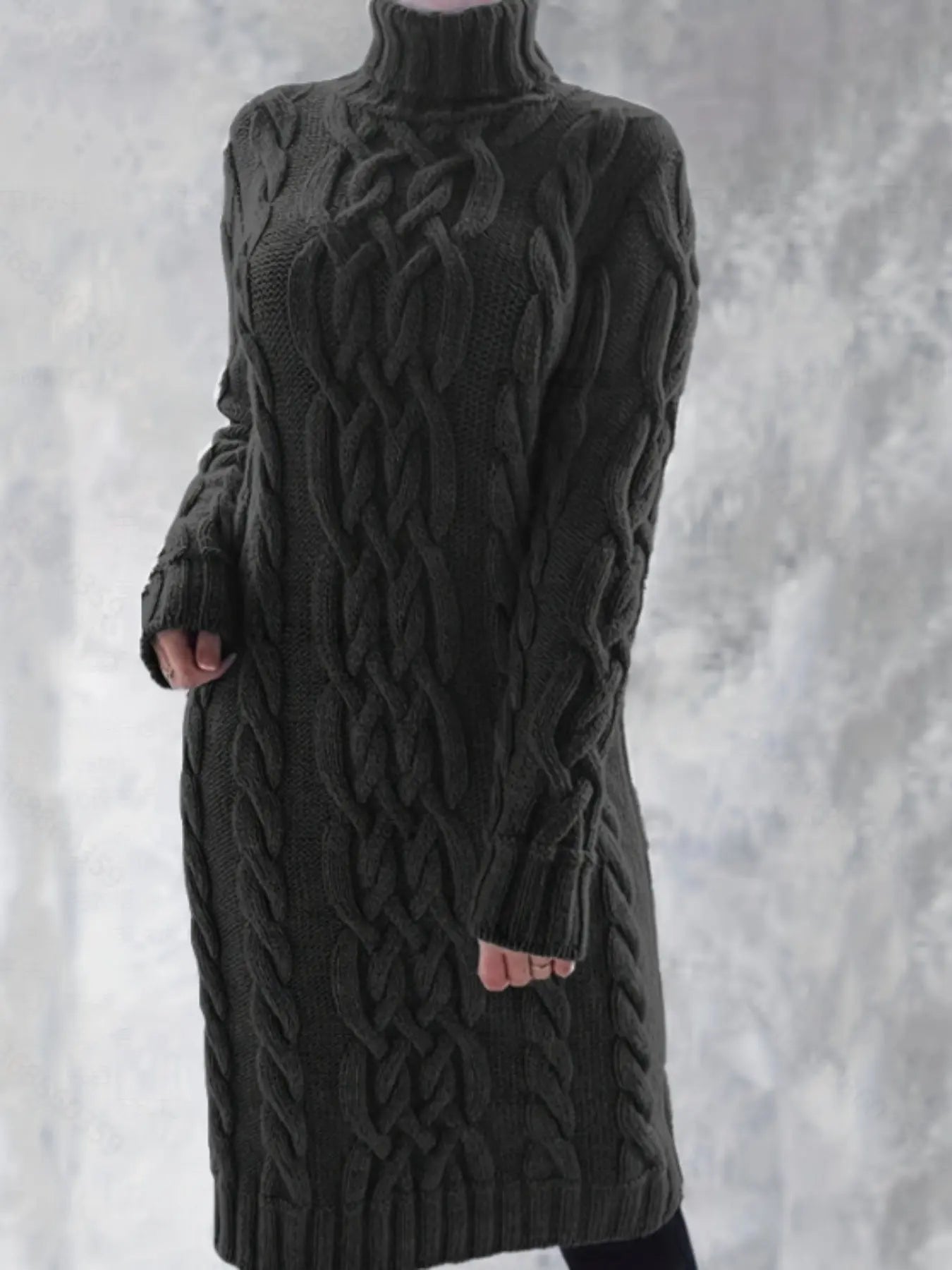 Elegant long sleeve dress featuring a snug stand collar for warmth and sophistication.