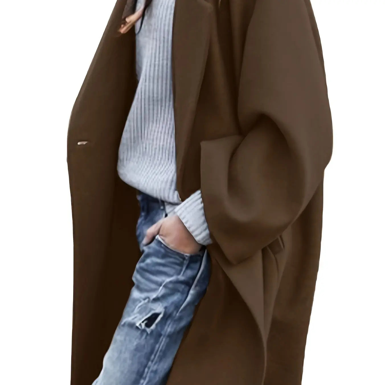 Cozy and chic winter coat, perfect for morning coffee runs and outings.