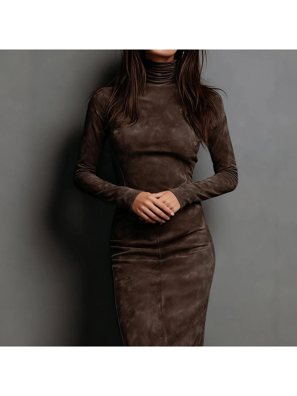 Winter Whisper Dress in a cozy setting, perfect for fall fashion and evening wear.