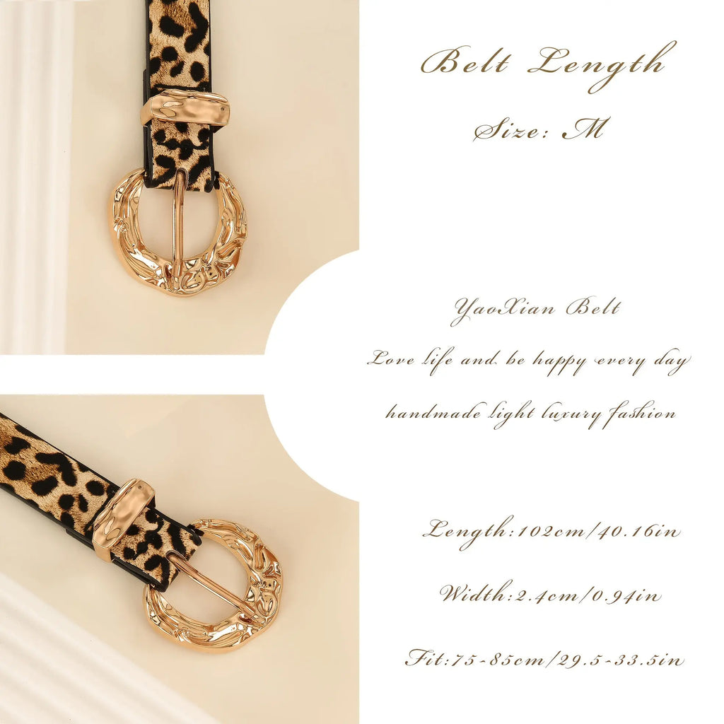 Leopard print detail of the Golden Whispers Belt, emphasizing its unique fashion appeal and chic look.