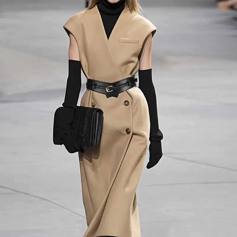 Model wearing Vintage Chic Belt with a maxi dress, highlighting its versatility