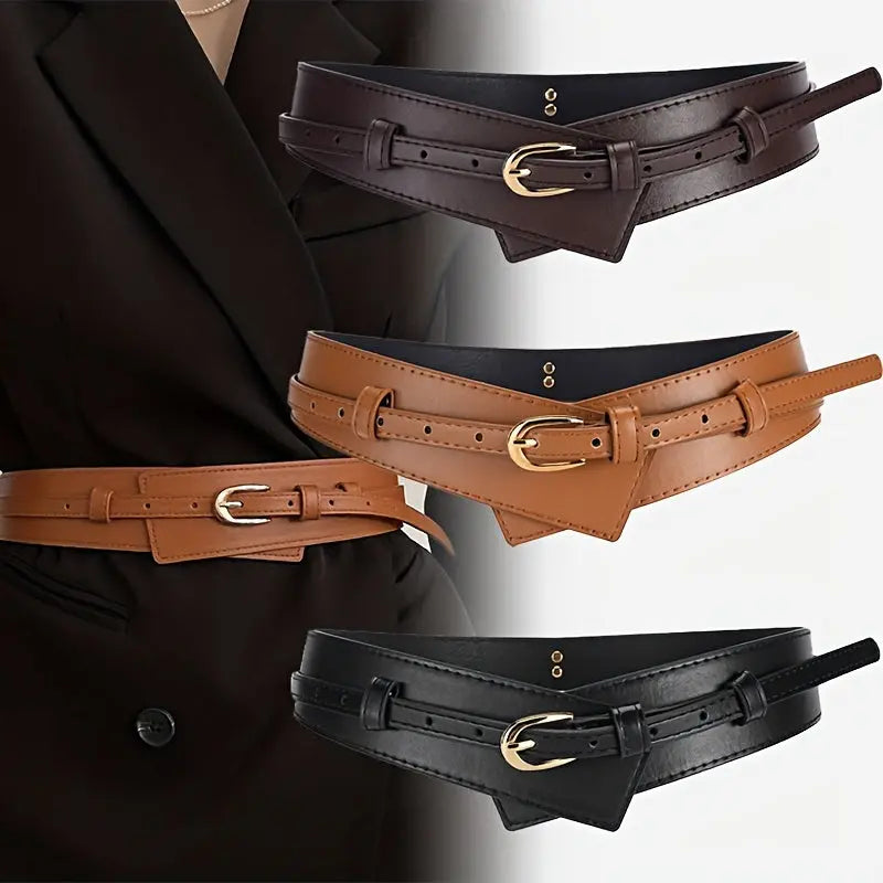 Vintage Chic Belt with golden detachable buckle on high-end faux leather