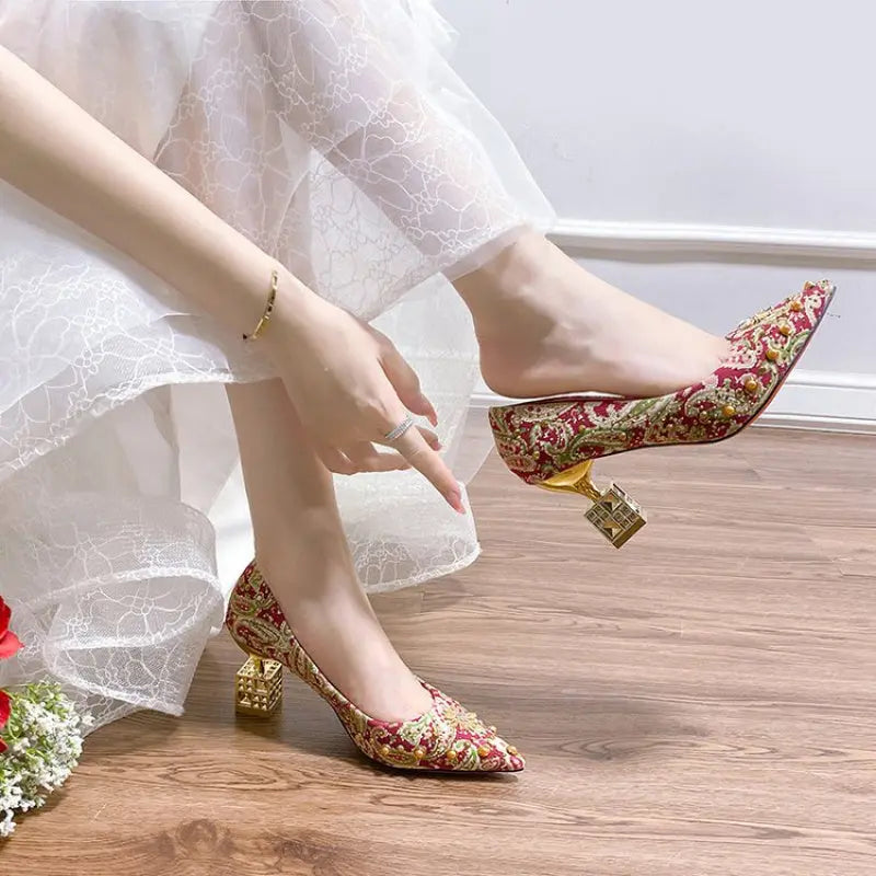 Versatile block heel shoes ideal for upscale casual looks and weddings.