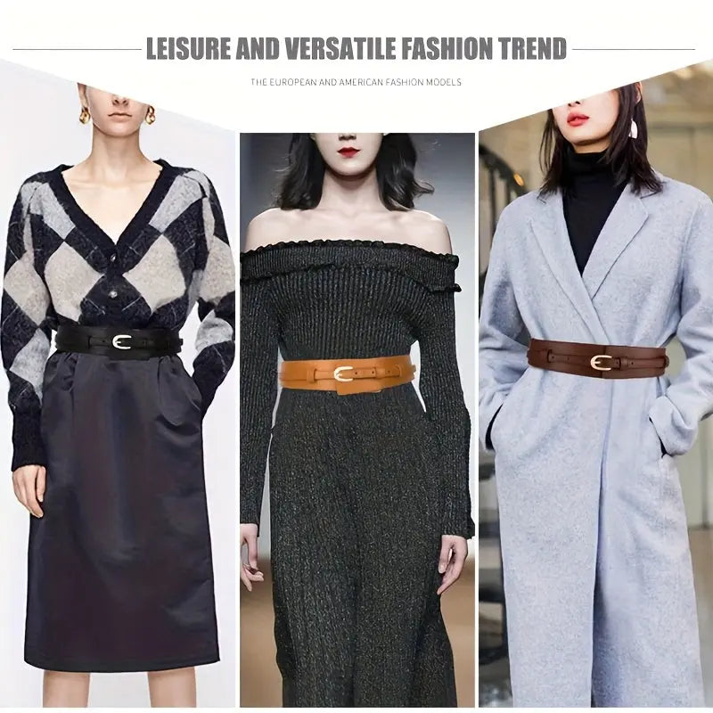 Vintage Chic Belt showcasing its adjustable design and PU leather material