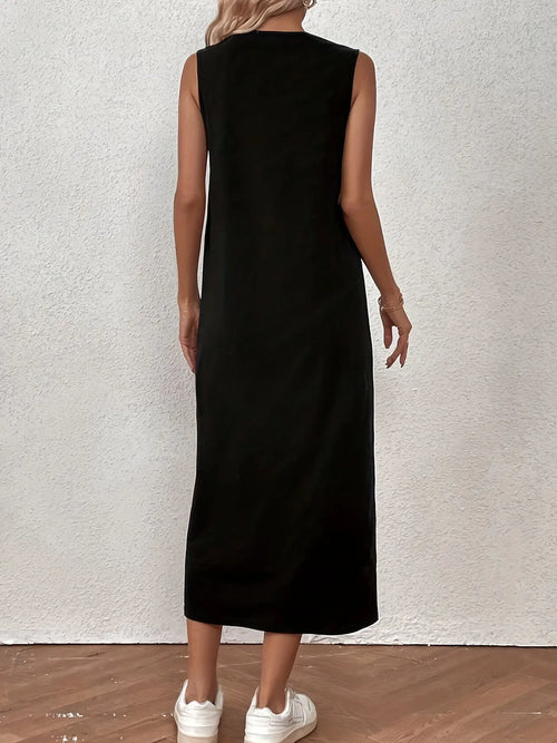 Close-up of the soft, stretch-infused fabric of the Midnight Whisper Maxi, highlighting its comfort and elegance.